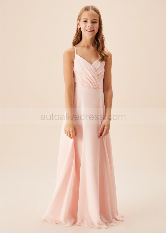 Adjustable Spaghetti Straps Petal Ruched Chiffon Junior Bridesmaid Dress